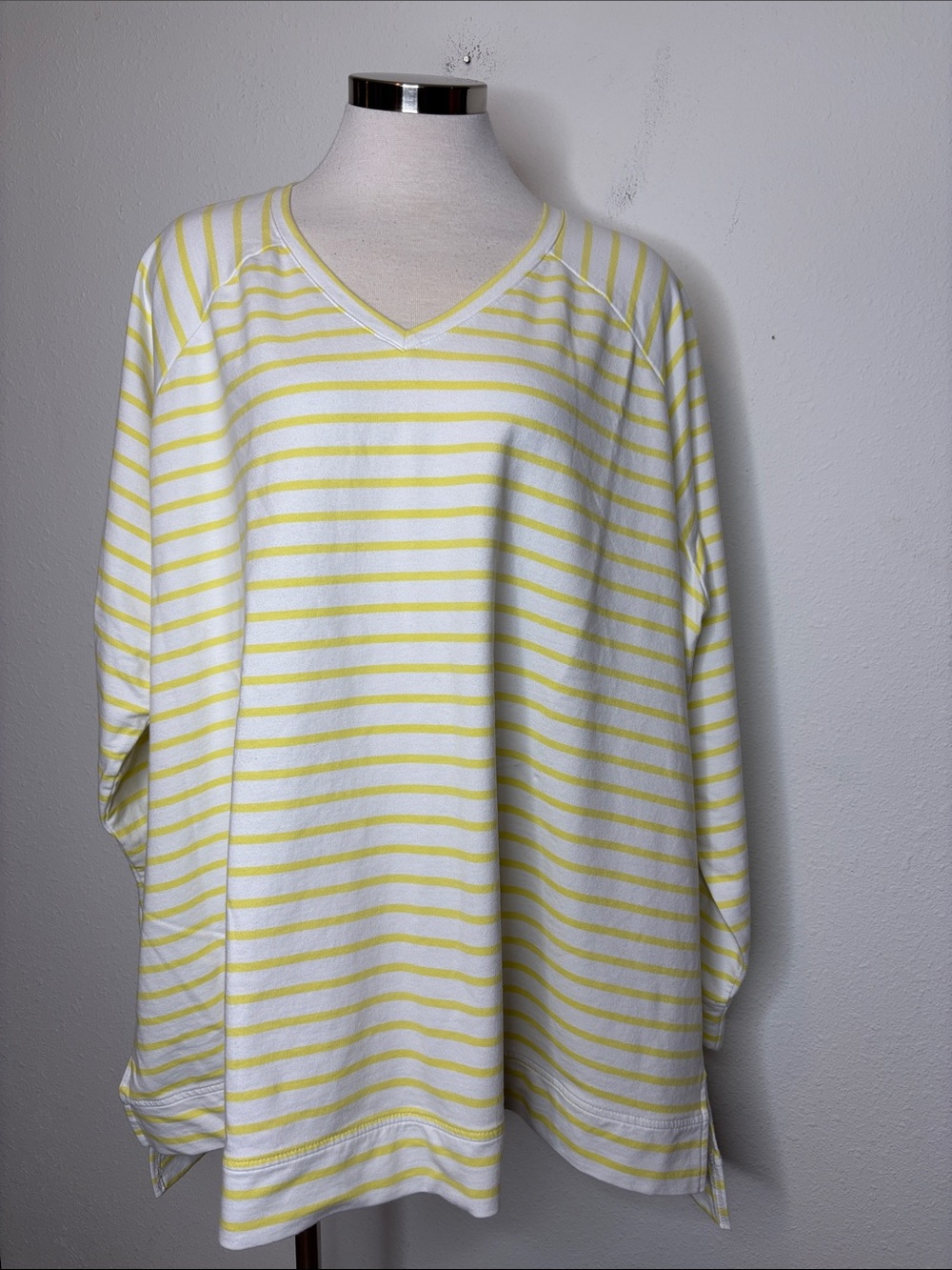 Women's V-Neck Striped Sweatshirt in White and Yellow